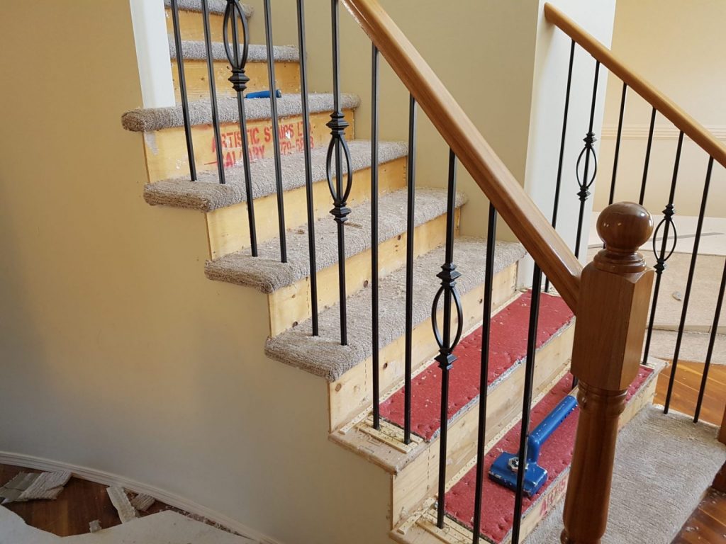 detailed carpet install on stairs