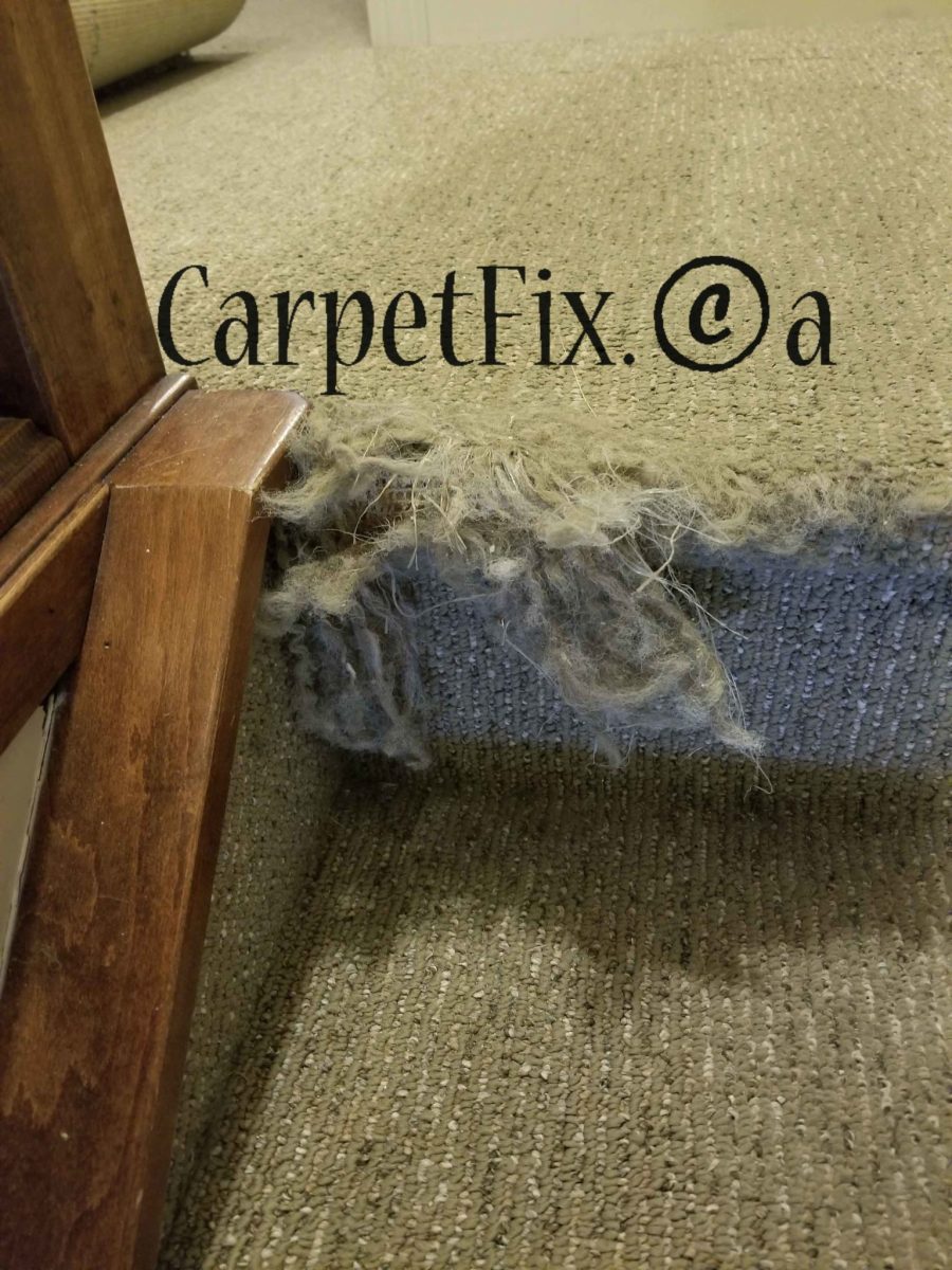 Stairs damaged by a cat and repairs are done by CarpetFix.ca