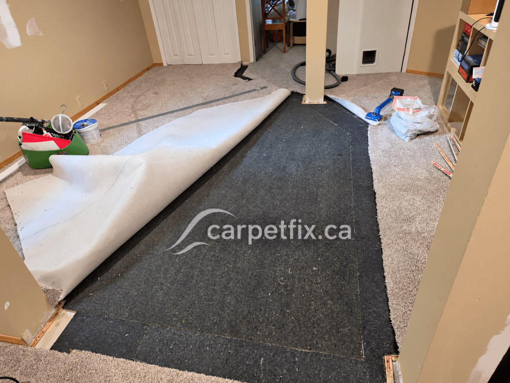carpet gaps after wall removal, missing carpet, doorway changes, damaged seams, carpet transitions, underlay replacement, carpet patching and carpet stretching.