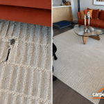 Dog chewed area rug with damaged carpet fibres in Calgary