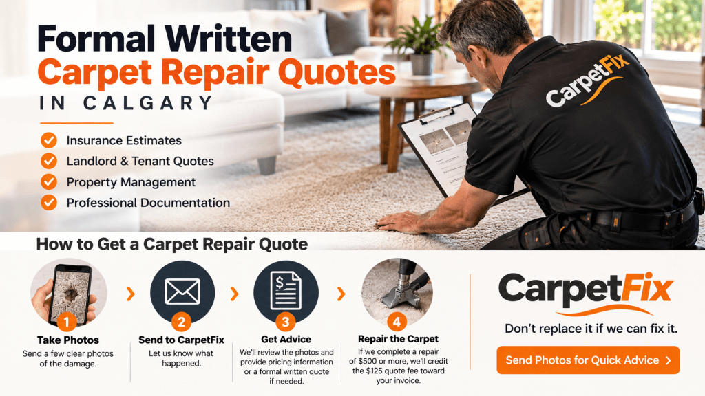 Formal written carpet repair quote and estimate in Calgary by CarpetFix