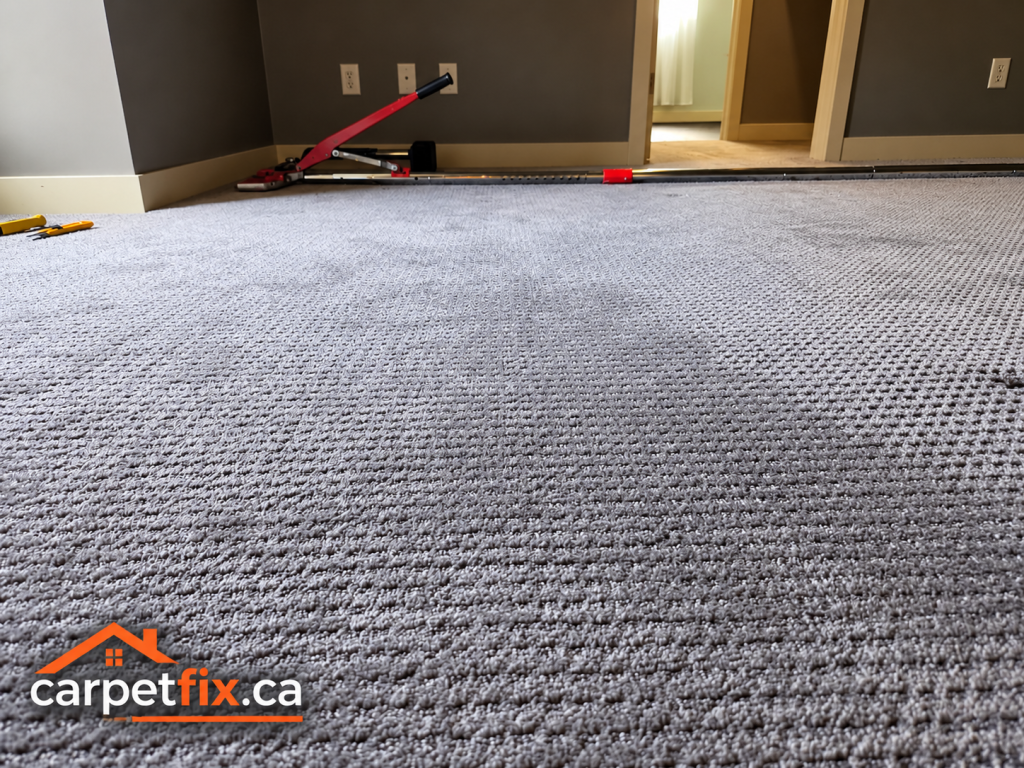 Professional carpet stretching removing wrinkles in Elbow Valley Estates home