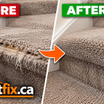 Damaged carpet stair repaired by CarpetFix in Calgary