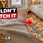Faulty carpet installation with excessive staples preventing proper carpet stretching in Calgary