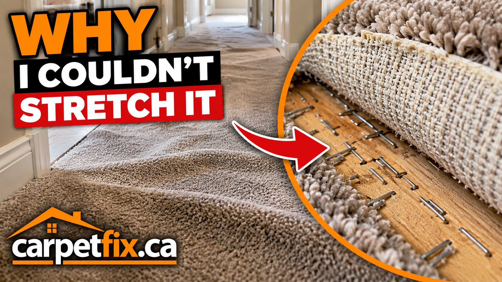 Faulty carpet installation with excessive staples preventing proper carpet stretching in Calgary