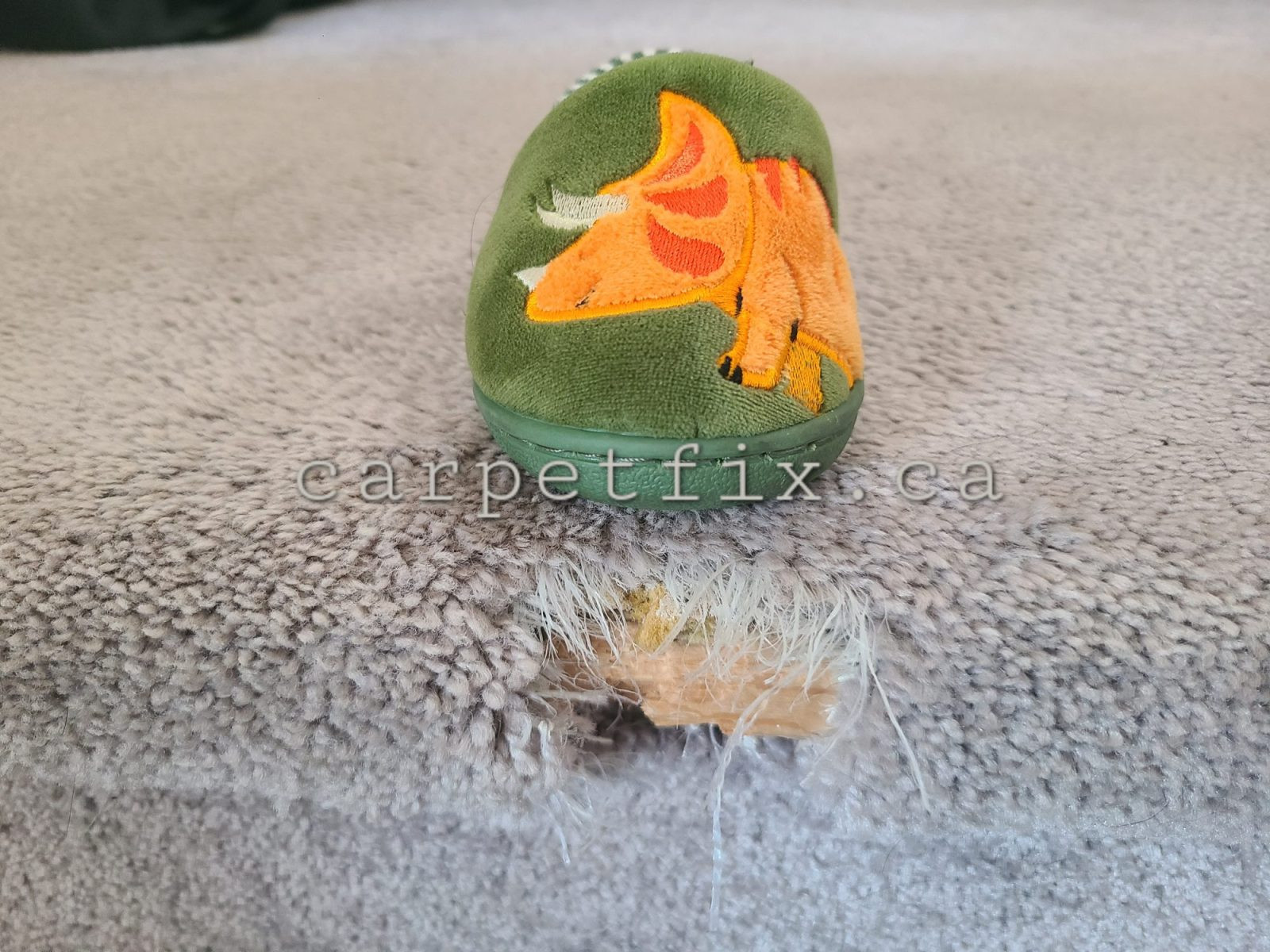 Carpet repaired after dog ate the nosing of the stairs in Calgary, carpet needed a patch