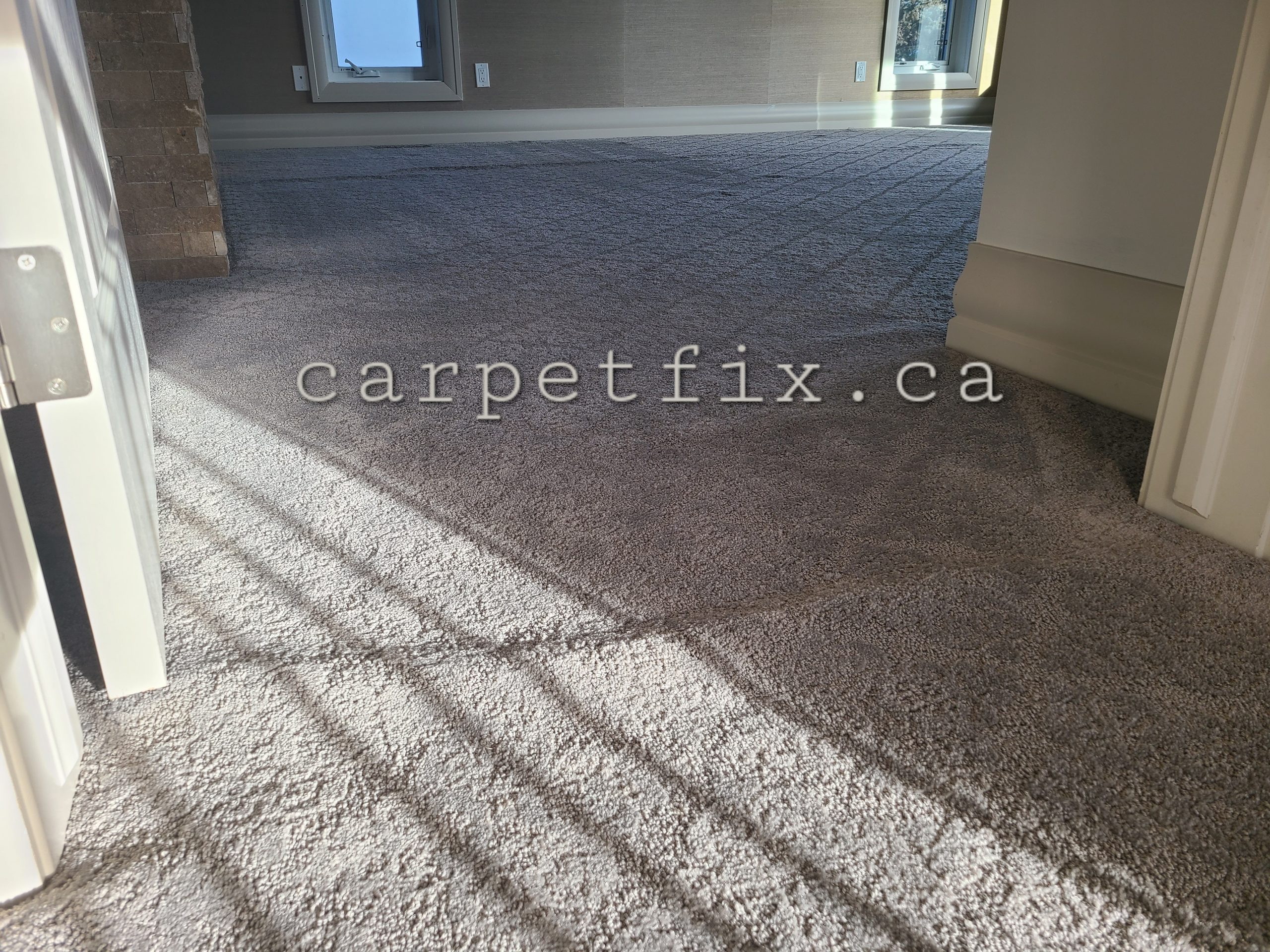 Carpet stretch in Calgary, Cambrian Heights, this shows before the stretch is done in the master bedroom