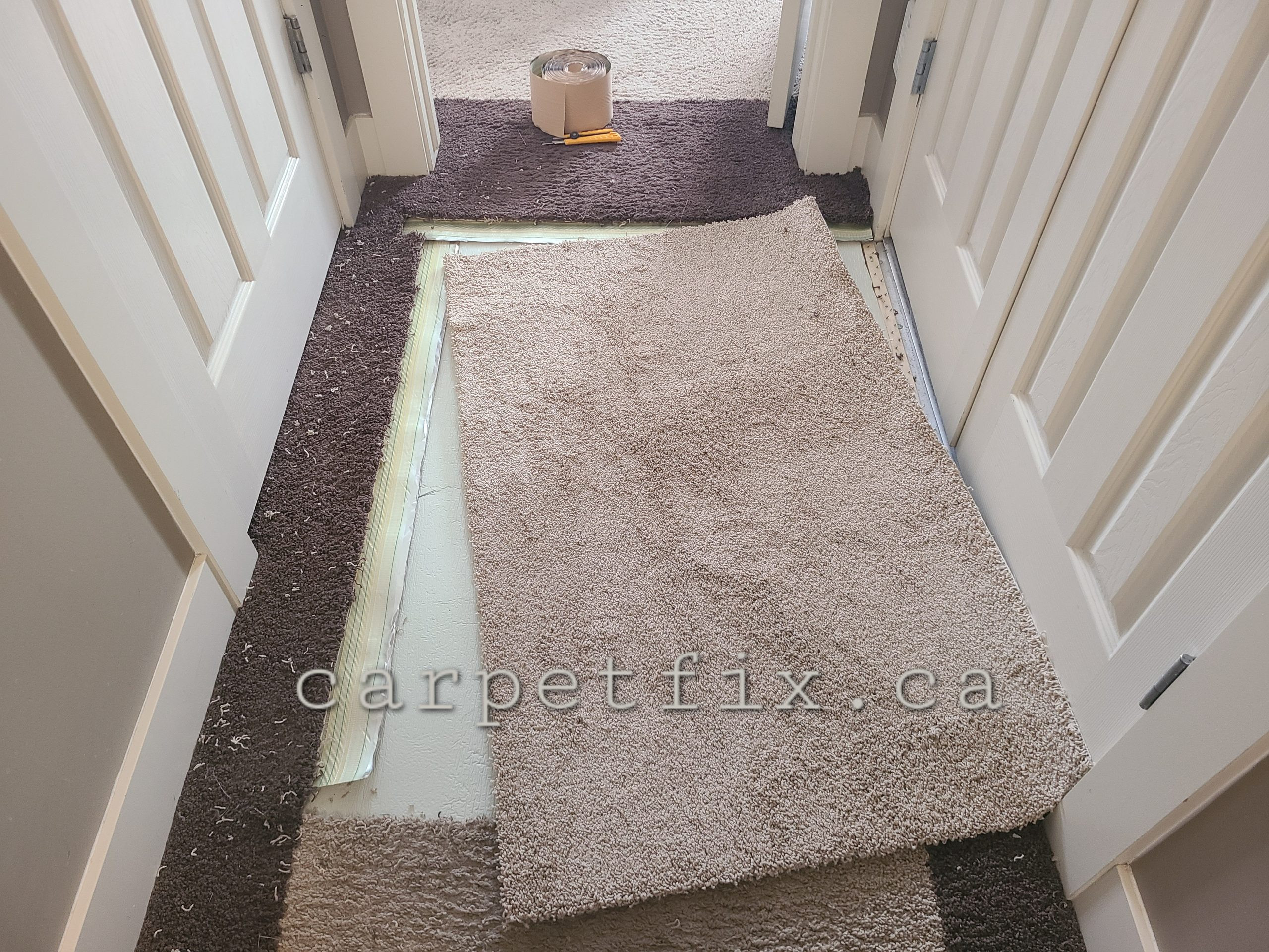 Bleach repair in Calgary, Signature Hill, this shows before the bleached spot cut out and replacement